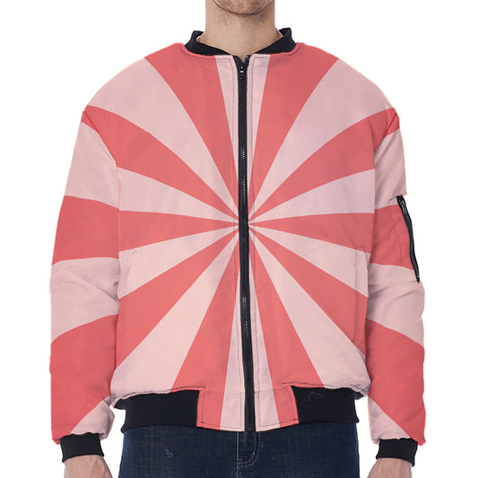 Pink Radial Rays Print Zip Sleeve Bomber Jacket