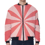 Pink Radial Rays Print Zip Sleeve Bomber Jacket