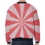 Pink Radial Rays Print Zip Sleeve Bomber Jacket