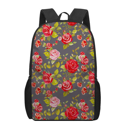 Pink Red Rose Floral Pattern Print 17 Inch Backpack