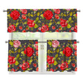 Pink Red Rose Floral Pattern Print 3 Piece Kitchen Curtains
