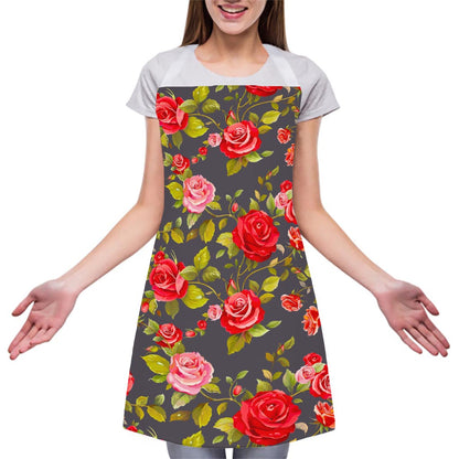 Pink Red Rose Floral Pattern Print Adjustable Apron