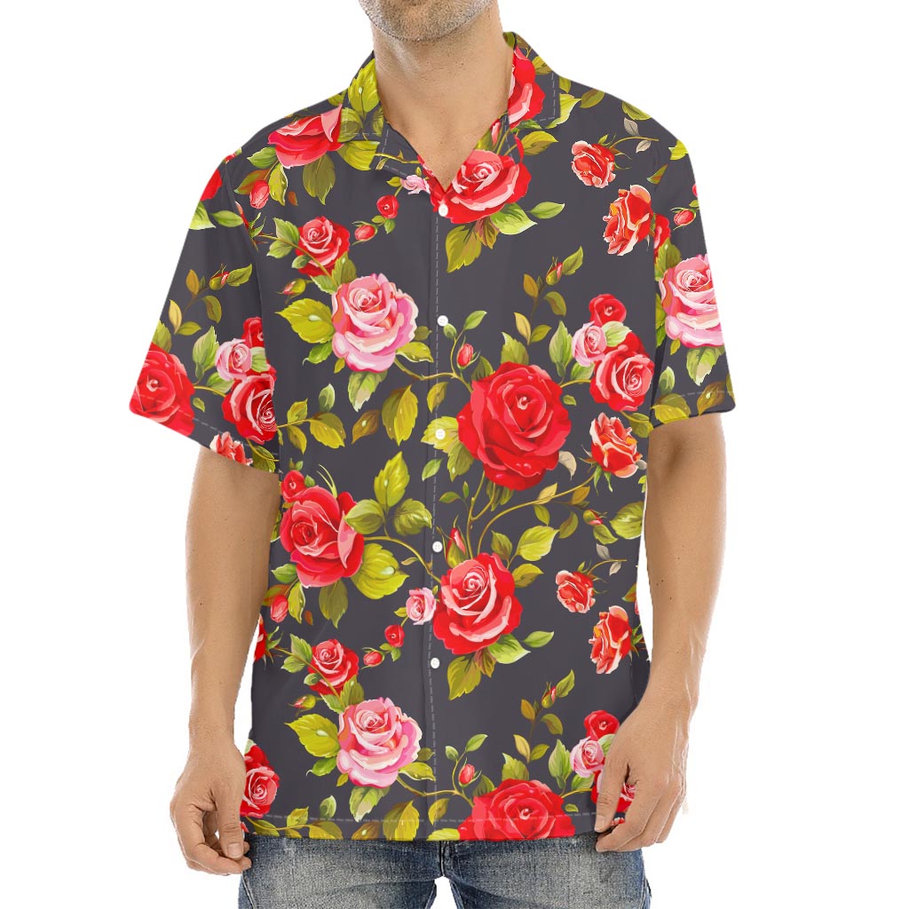Pink Red Rose Floral Pattern Print Aloha Shirt