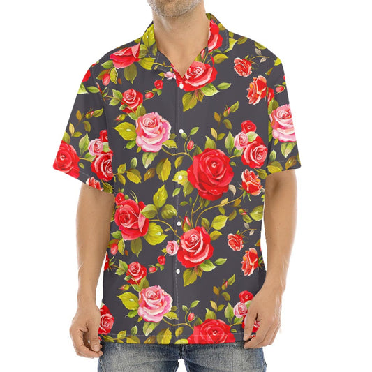 Pink Red Rose Floral Pattern Print Aloha Shirt