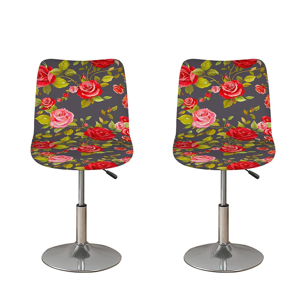 Pink Red Rose Floral Pattern Print Bar Stool Covers