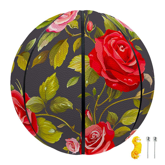 Pink Red Rose Floral Pattern Print Basketball