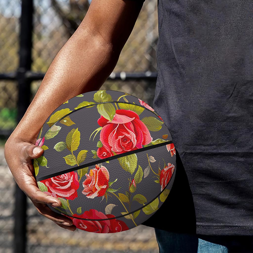 Pink Red Rose Floral Pattern Print Basketball