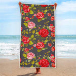 Pink Red Rose Floral Pattern Print Beach Towel