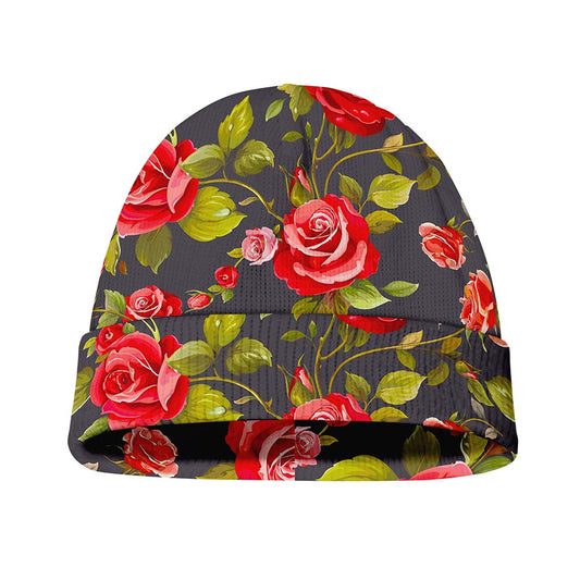 Pink Red Rose Floral Pattern Print Beanie