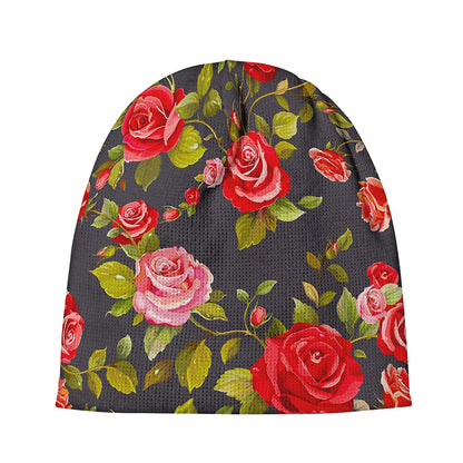 Pink Red Rose Floral Pattern Print Beanie
