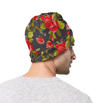 Pink Red Rose Floral Pattern Print Beanie