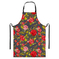 Pink Red Rose Floral Pattern Print Bib Apron With Pocket