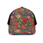 Pink Red Rose Floral Pattern Print Black Mesh Trucker Cap