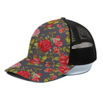 Pink Red Rose Floral Pattern Print Black Mesh Trucker Cap