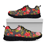 Pink Red Rose Floral Pattern Print Black Running Shoes