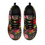 Pink Red Rose Floral Pattern Print Black Running Shoes