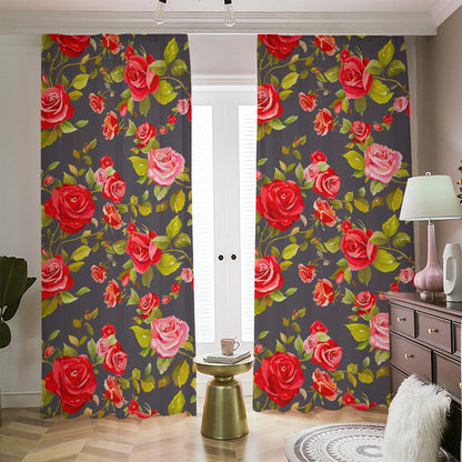 Pink Red Rose Floral Pattern Print Blackout Pencil Pleat Curtains