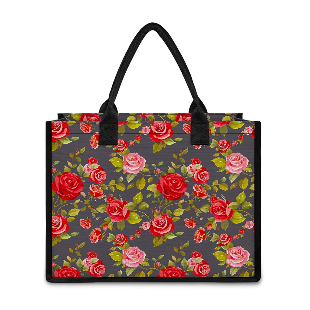 Pink Red Rose Floral Pattern Print Canvas Tote Bag