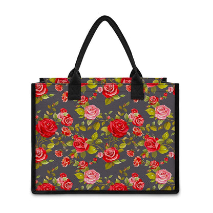 Pink Red Rose Floral Pattern Print Canvas Tote Bag