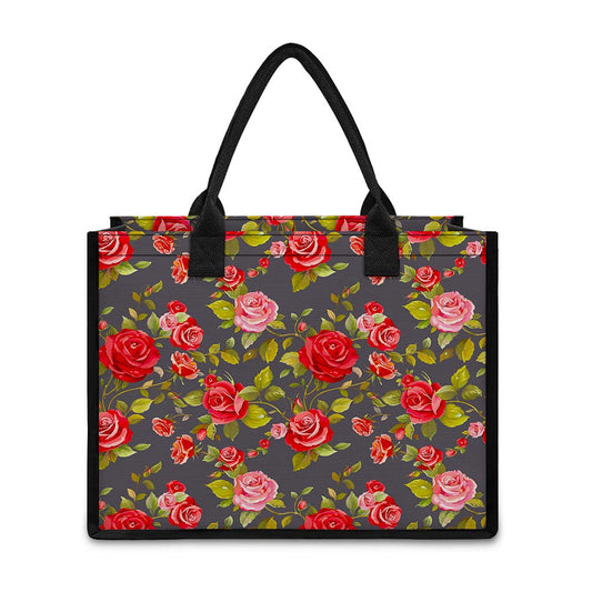 Pink Red Rose Floral Pattern Print Canvas Tote Bag