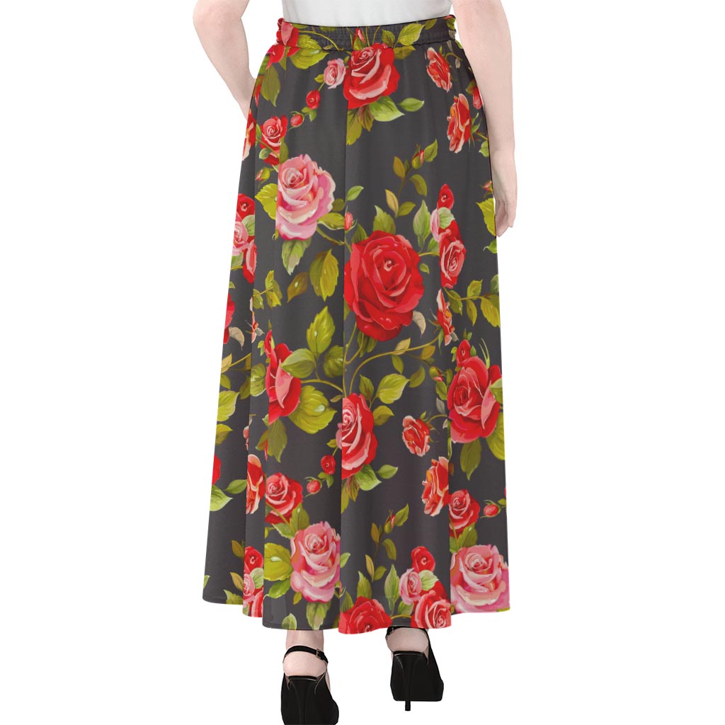 Pink Red Rose Floral Pattern Print Chiffon Maxi Skirt