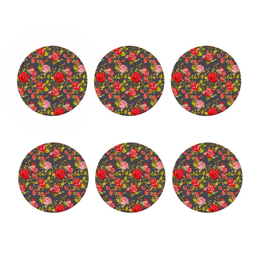 Pink Red Rose Floral Pattern Print Coaster Set
