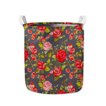 Pink Red Rose Floral Pattern Print Collapsible Laundry Basket