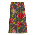 Pink Red Rose Floral Pattern Print Cotton Front Slit Maxi Skirt