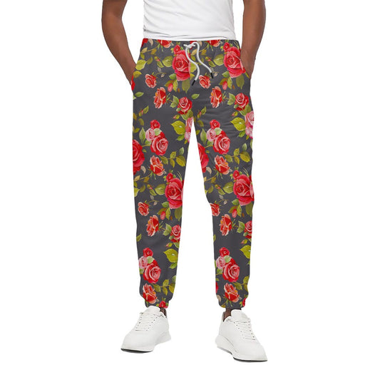 Pink Red Rose Floral Pattern Print Cotton Pants