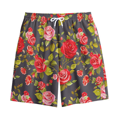 Pink Red Rose Floral Pattern Print Cotton Shorts