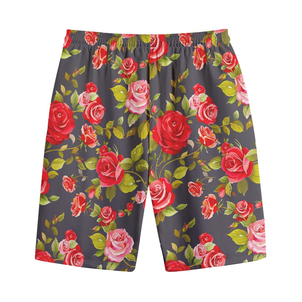 Pink Red Rose Floral Pattern Print Cotton Shorts