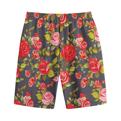 Pink Red Rose Floral Pattern Print Cotton Shorts