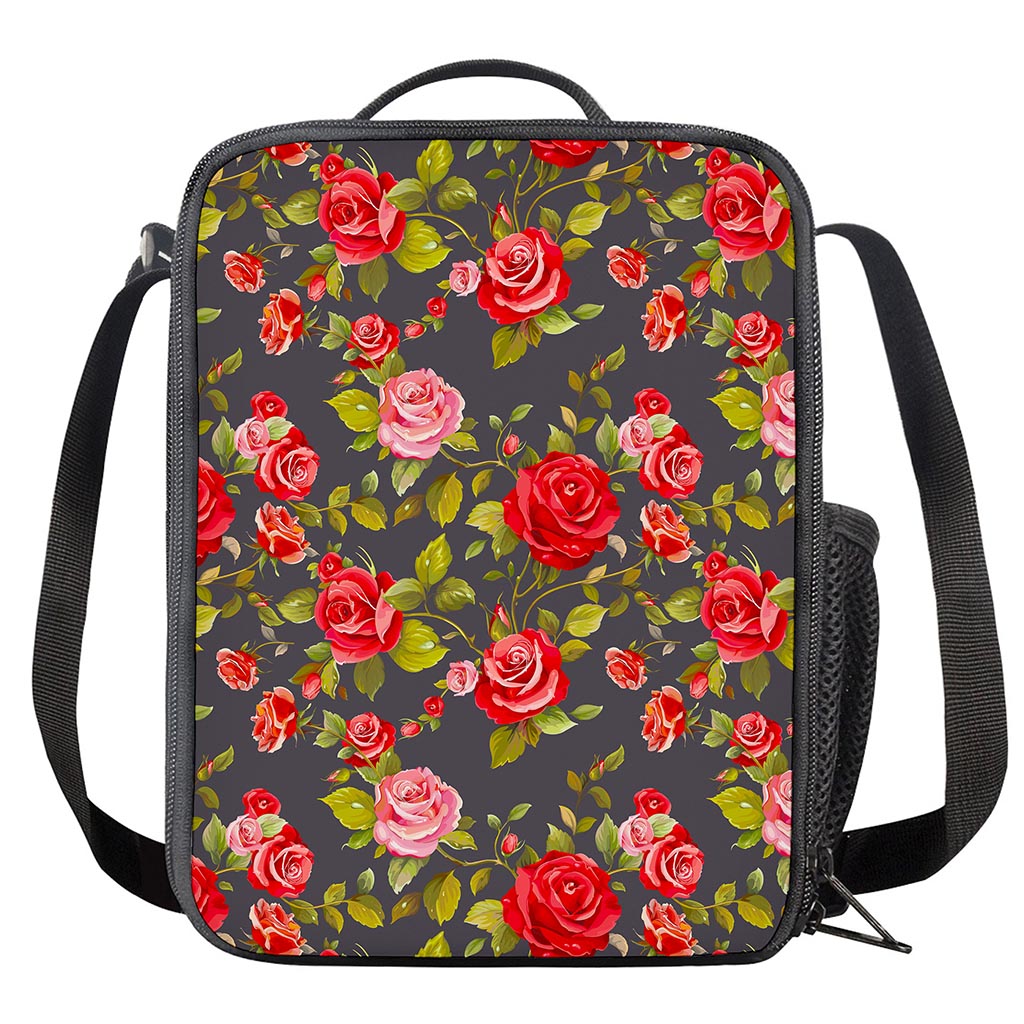Pink Red Rose Floral Pattern Print Crossbody Lunch Bag