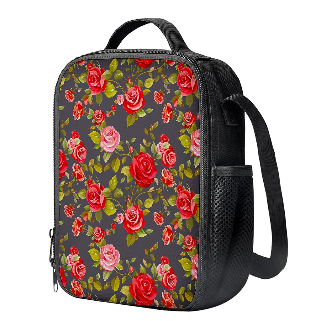 Pink Red Rose Floral Pattern Print Crossbody Lunch Bag
