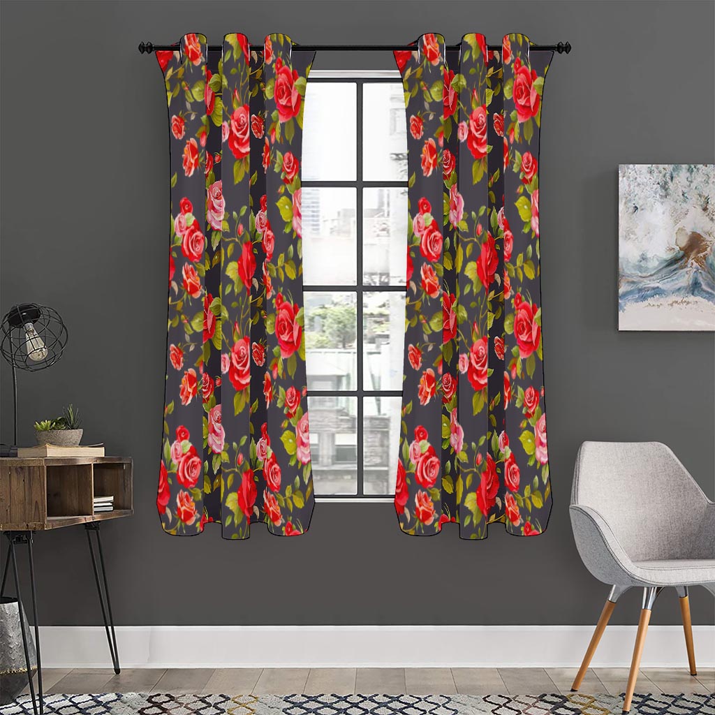 Pink Red Rose Floral Pattern Print Curtain