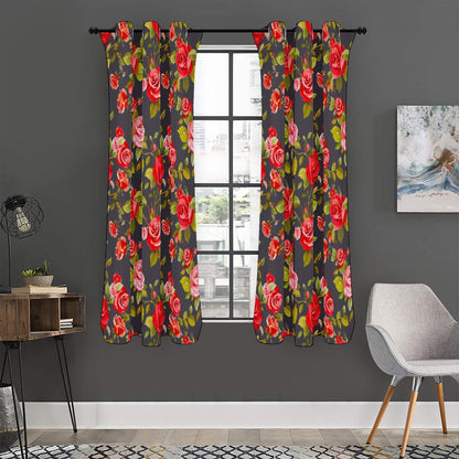 Pink Red Rose Floral Pattern Print Curtain