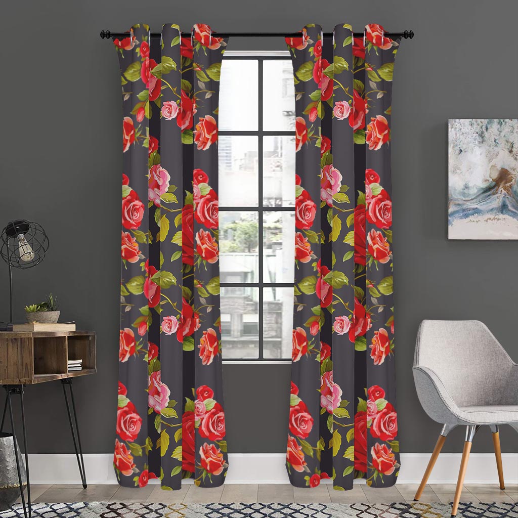 Pink Red Rose Floral Pattern Print Curtain