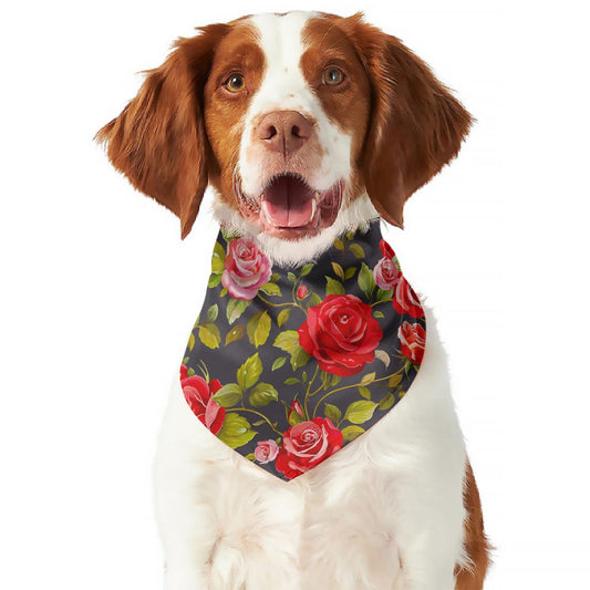 Pink Red Rose Floral Pattern Print Dog Bandana