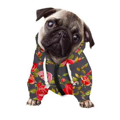 Pink Red Rose Floral Pattern Print Dog Zip Up Hoodie