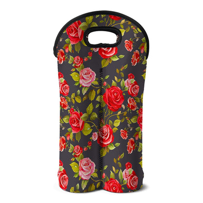 Pink Red Rose Floral Pattern Print Double Neoprene Wine Tote