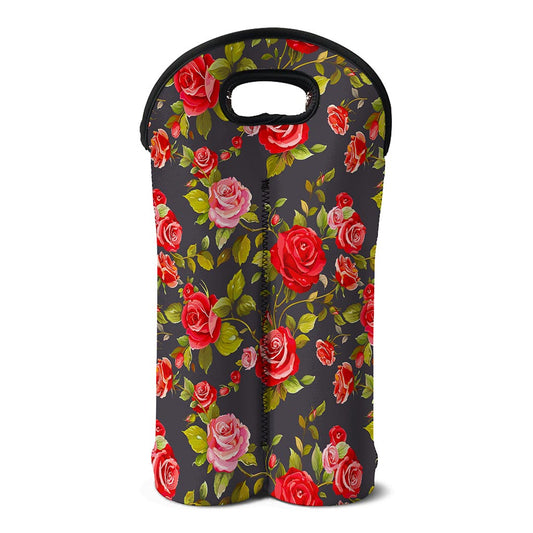 Pink Red Rose Floral Pattern Print Double Neoprene Wine Tote