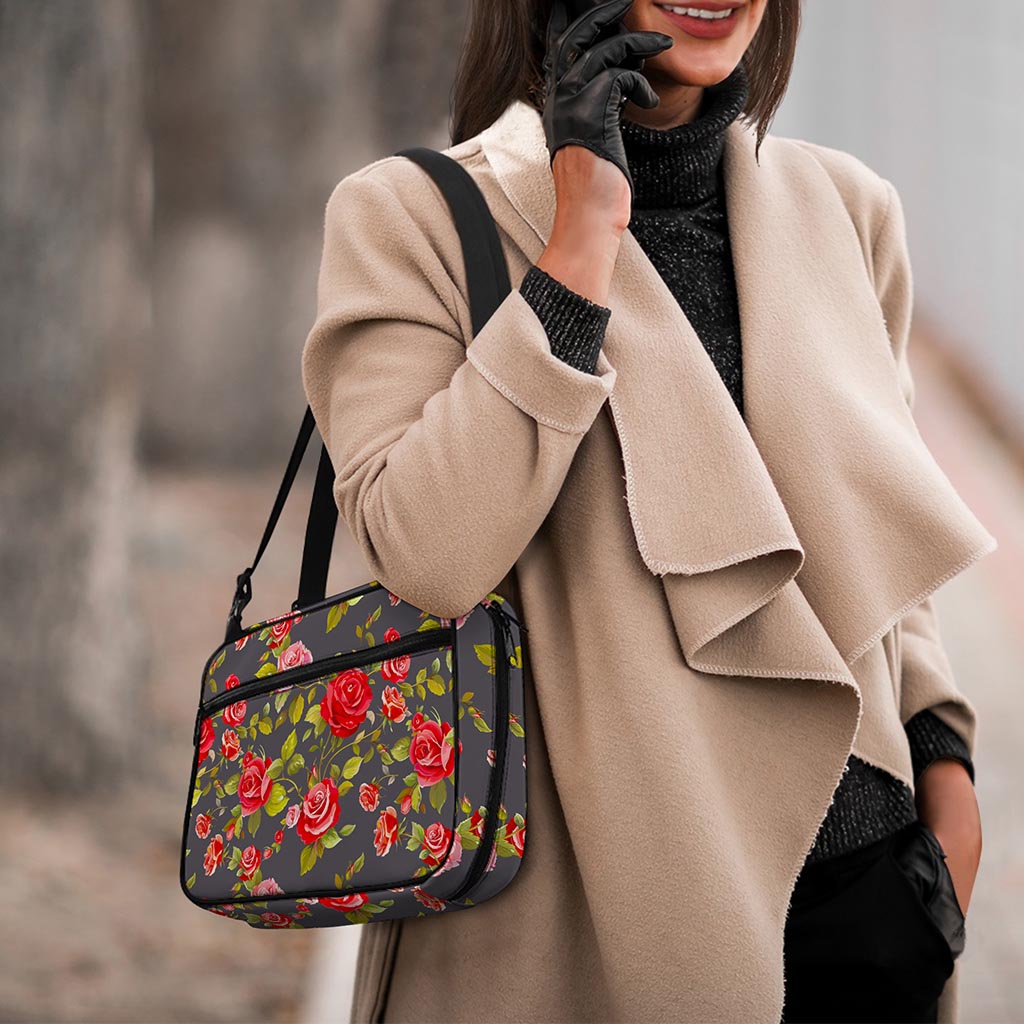 Pink Red Rose Floral Pattern Print Double Strap Bible Bag