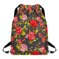 Pink Red Rose Floral Pattern Print Drawstring Backpack