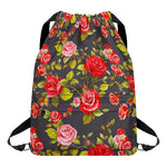 Pink Red Rose Floral Pattern Print Drawstring Backpack