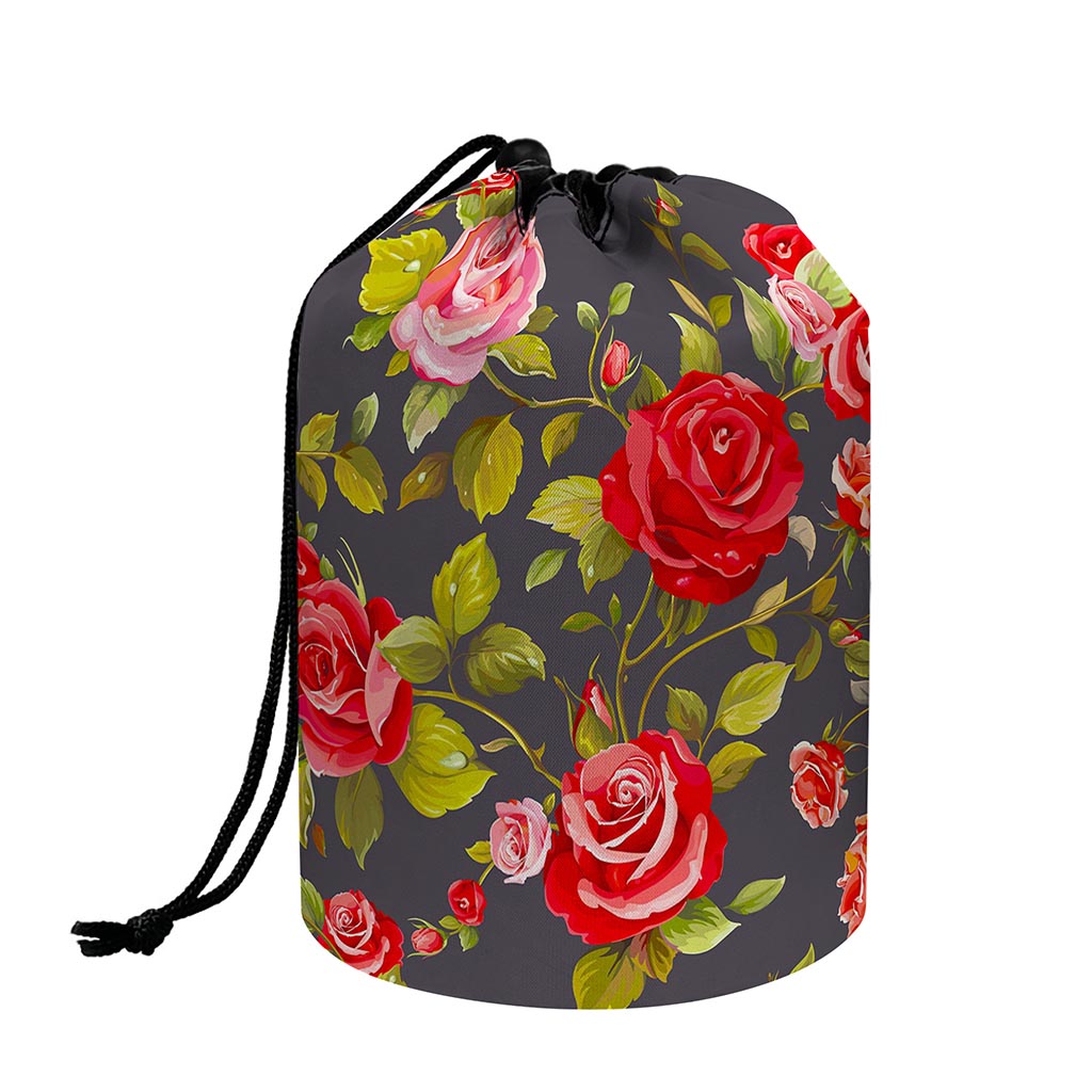 Pink Red Rose Floral Pattern Print Drawstring Makeup Bag
