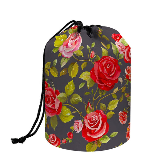Pink Red Rose Floral Pattern Print Drawstring Makeup Bag