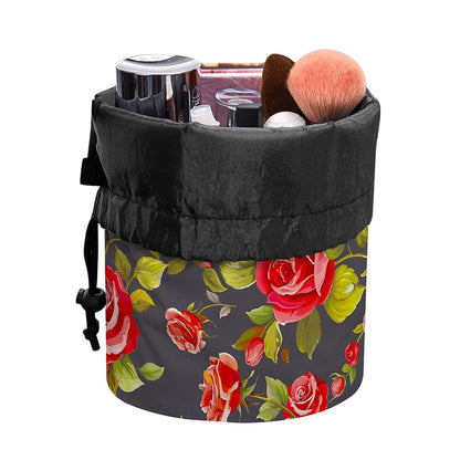 Pink Red Rose Floral Pattern Print Drawstring Makeup Bag