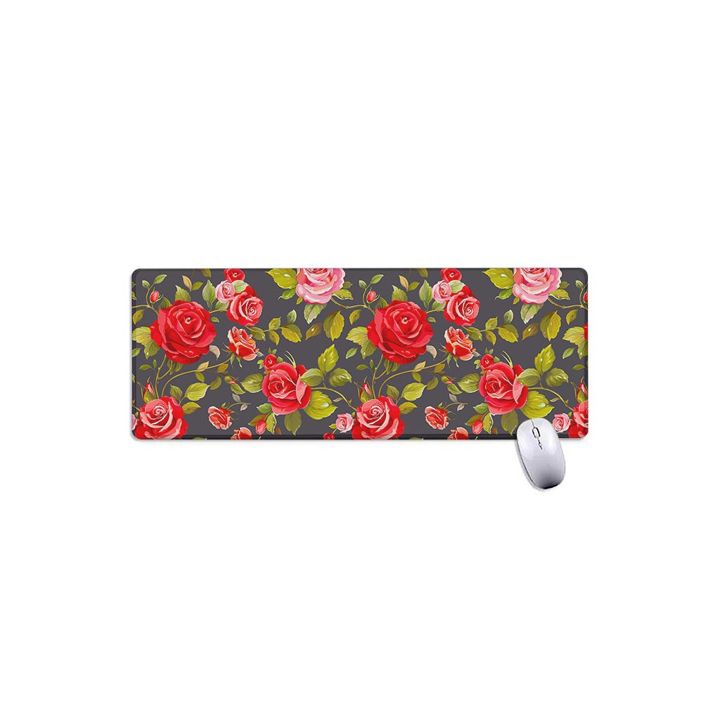 Pink Red Rose Floral Pattern Print Extended Mouse Pad