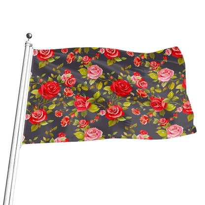 Pink Red Rose Floral Pattern Print Flag