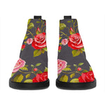 Pink Red Rose Floral Pattern Print Flat Ankle Boots